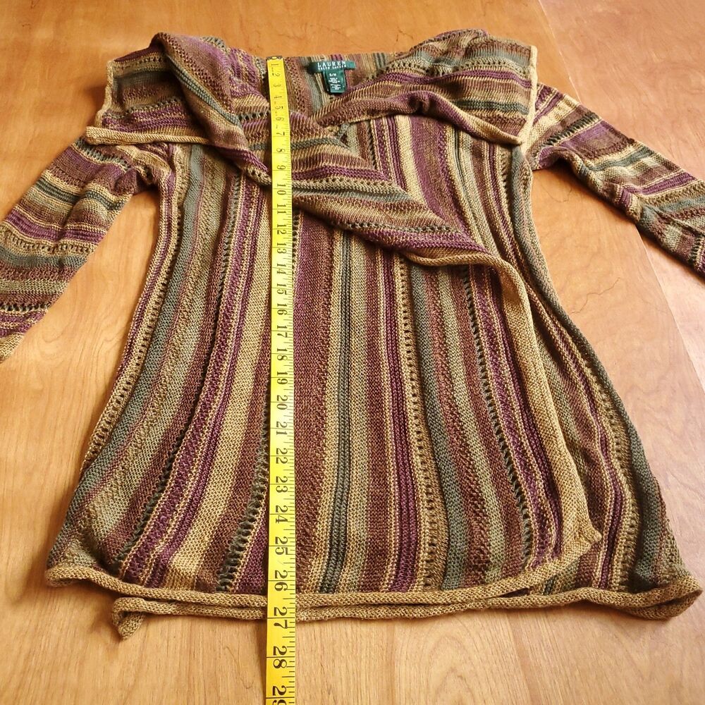Lauren Ralph Lauren Open Front Drape Cardigan Sweater Womens S/M Linen Silk Wrap - Picture 9 of 11